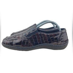 Riekers Loafer Shoes Women's Sz 42 Brown Patent Leather Croc Print Slip on Comfy